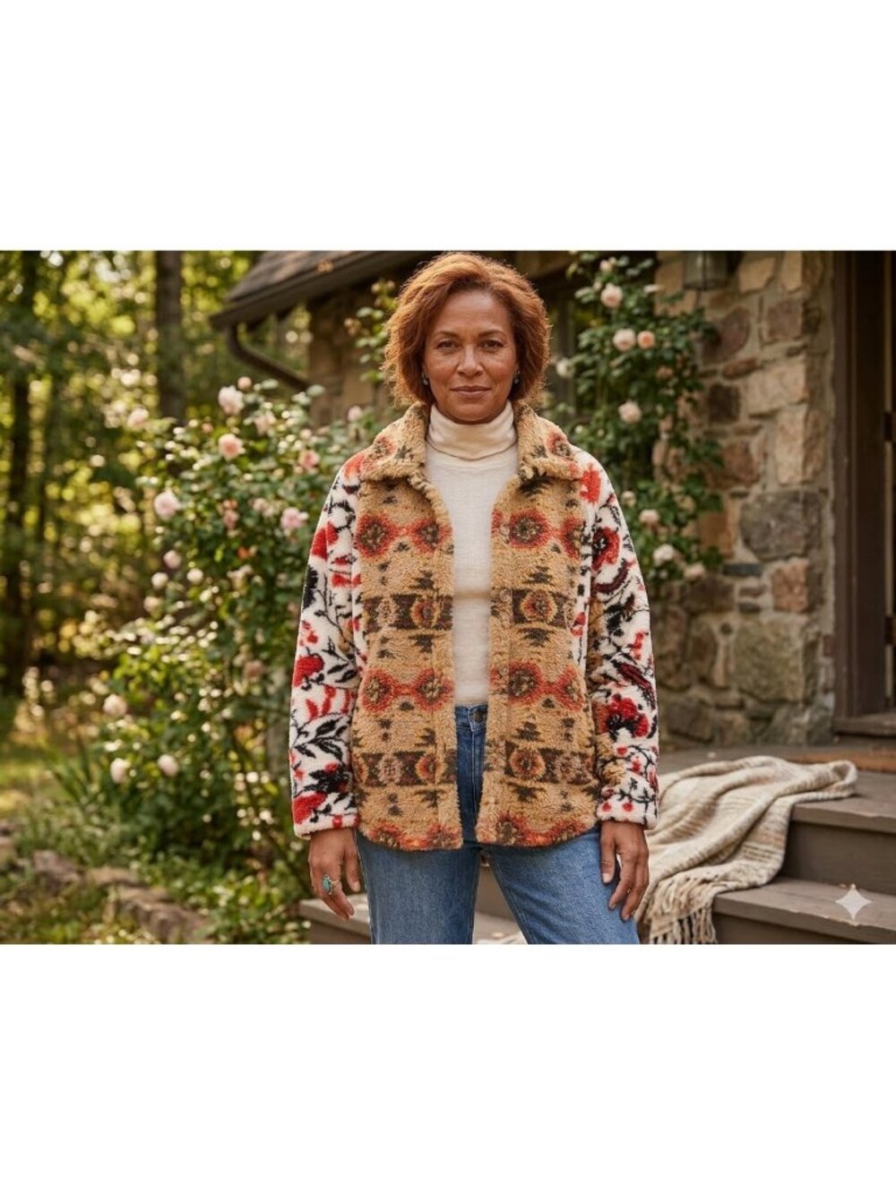 Mystree Women's Faux Sherpa Print Shacket Coat - Sz S - New